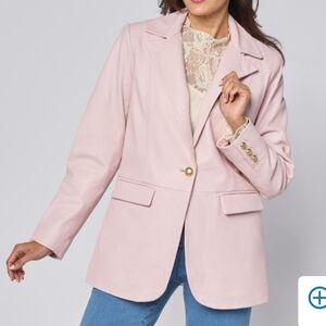 G by Giuliana Ballet Pink Lamb Leather Single-breaster Jacket Blazer 1X Petite